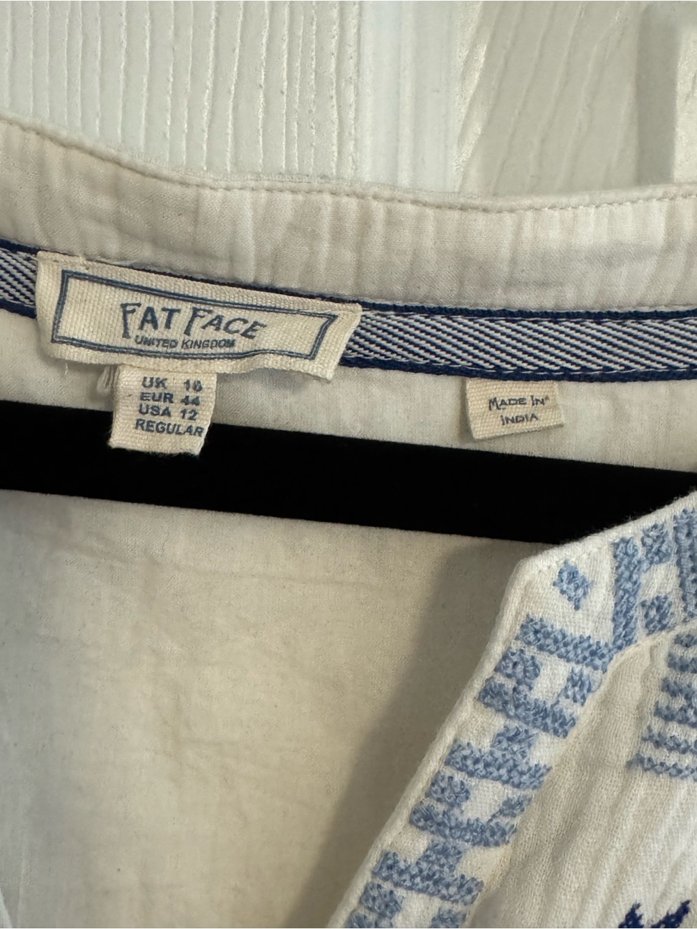 Fat Face White Dress with Blue Embroidery MSRP $128 - Picture 3 of 6